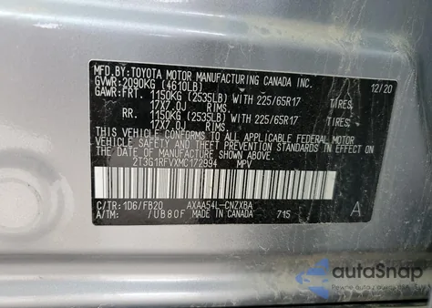 2021 Toyota Rav4 Le z USA, uszkodzony, nr VIN 2T3G1RFVXMC172994